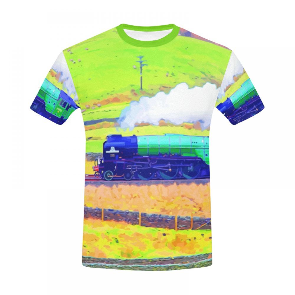 メンズ風景画列車牧歌的ショートtシャツ