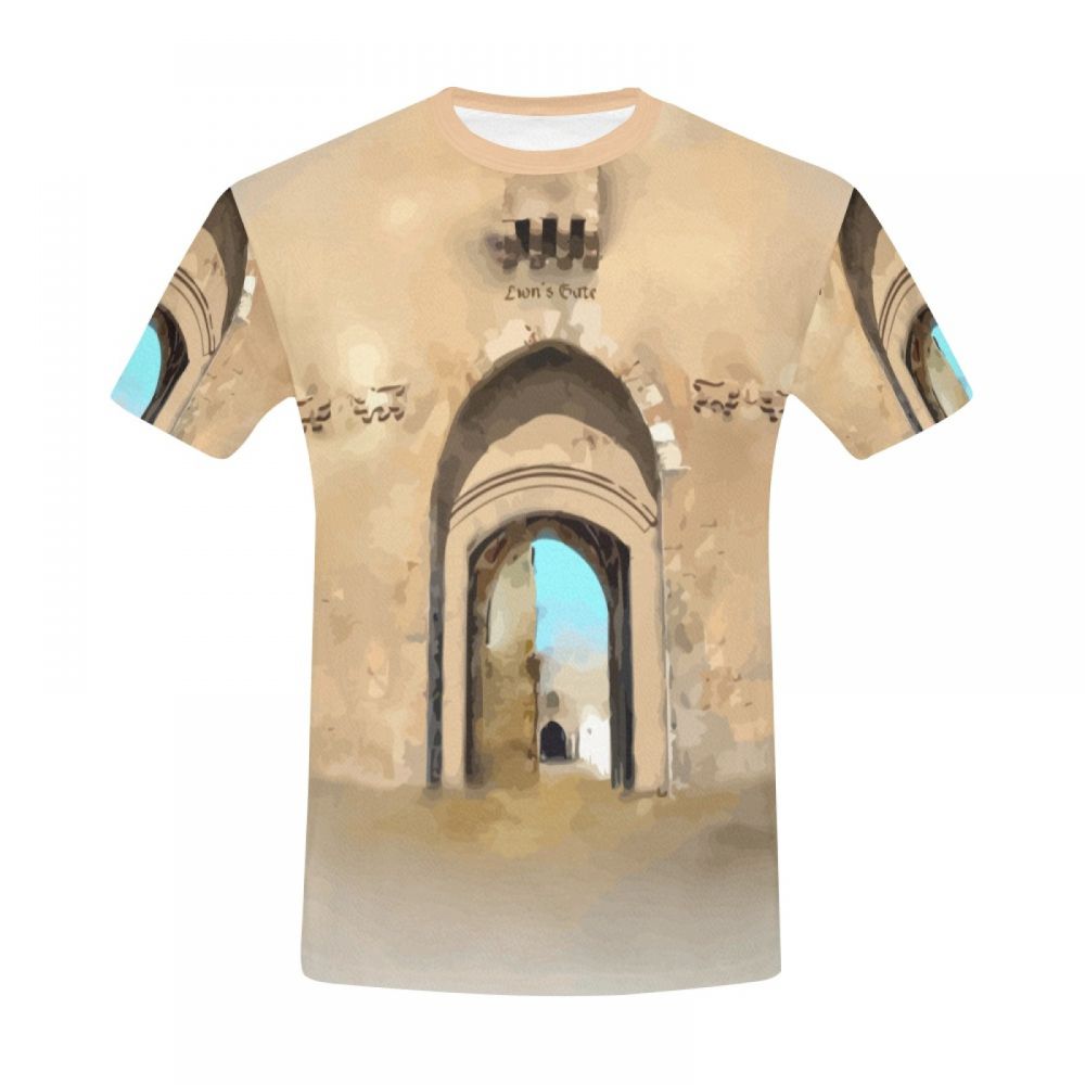 メンズエルサレムのアート旧市街ショートtシャツ