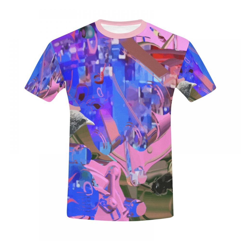 メンズ紫の抽象芸術ショートtシャツ