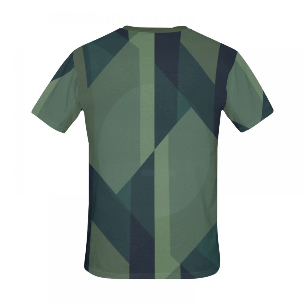 メンズ幾何学的なアートグリーンラインショートtシャツ