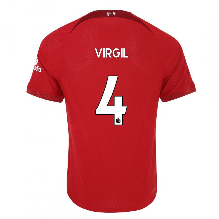 キッズフットボールフィルジル・ファン・ダイク#4濃い赤ホームシャツ2022/23ジャージーユニフォーム
