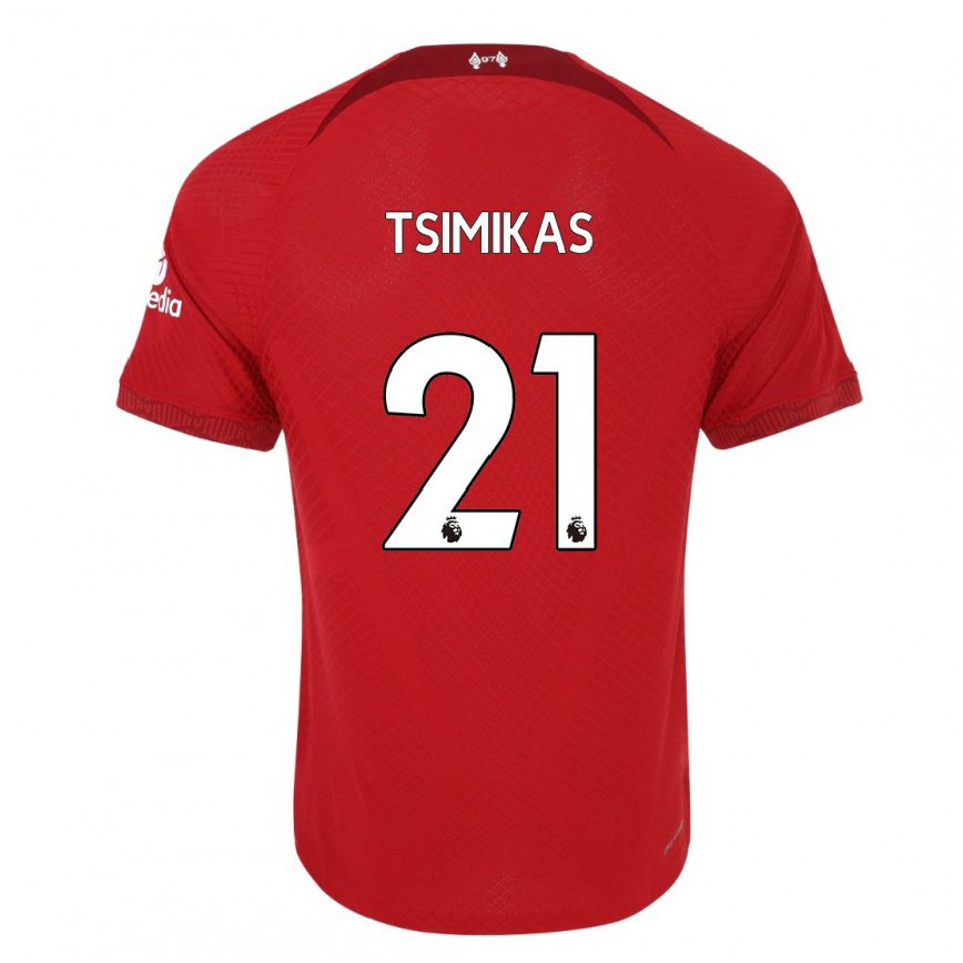 キッズフットボールコスタス・ツィミカス#21濃い赤ホームシャツ2022/23ジャージーユニフォーム
