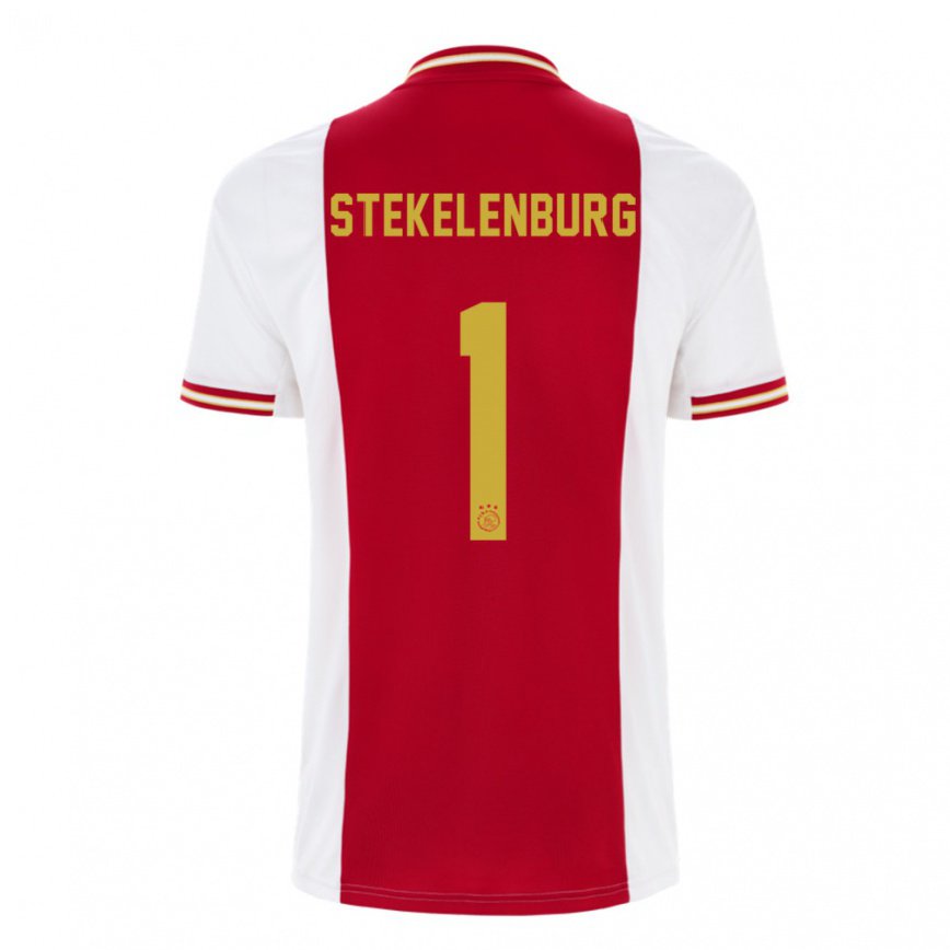 キッズフットボールマールテン・ステケレンブルフ#1濃い赤 ホワイトホームシャツ2022/23ジャージーユニフォーム