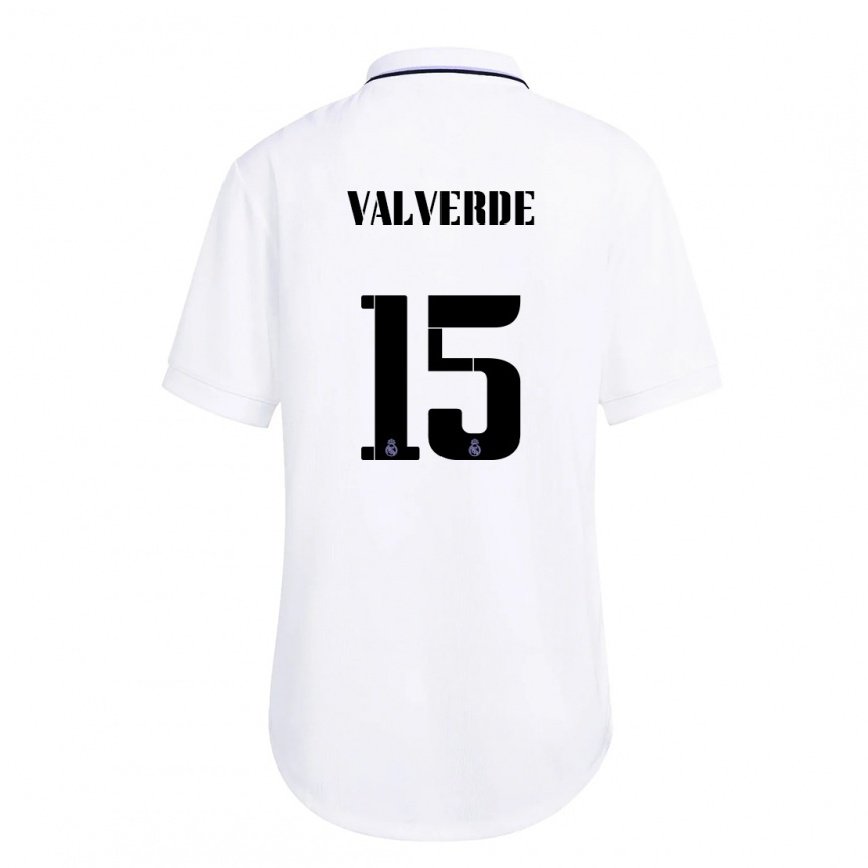 キッズフットボールフェデリコ・バルベルデ#15紫のホワイトホームシャツ2022/23ジャージーユニフォーム