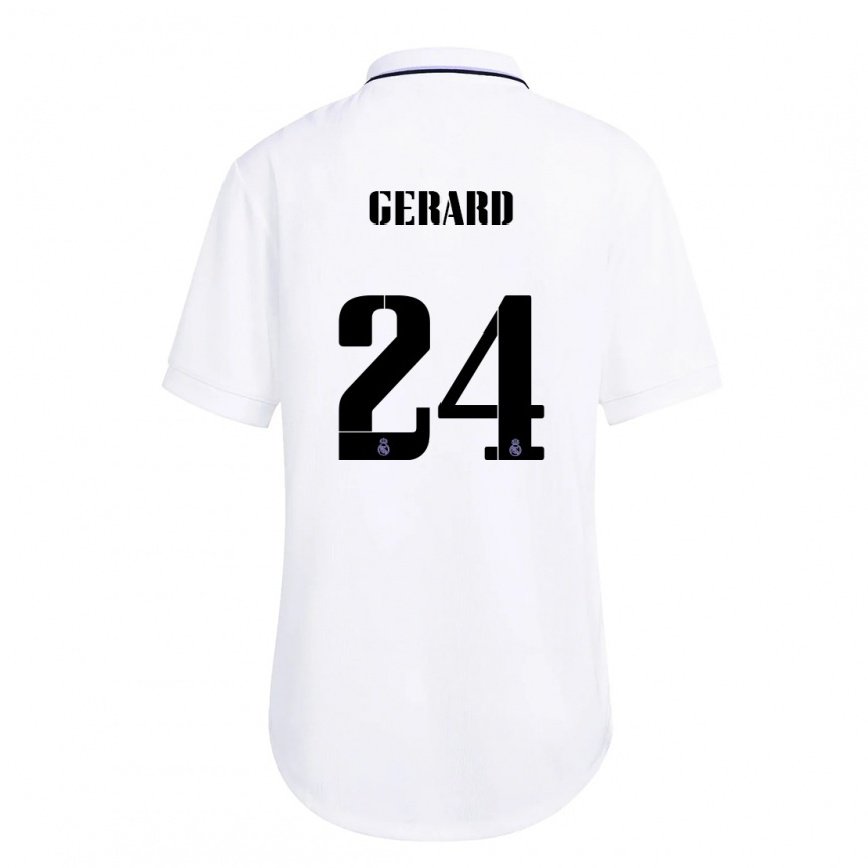 キッズフットボールメリーヌ・ジェラール#24紫のホワイトホームシャツ2022/23ジャージーユニフォーム