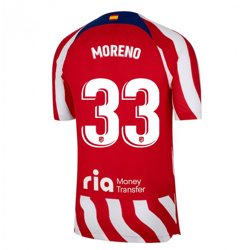 キッズフットボールアルベルト・モレノ・ペレス#33青いレッド ホワイトホームシャツ2022/23ジャージーユニフォーム