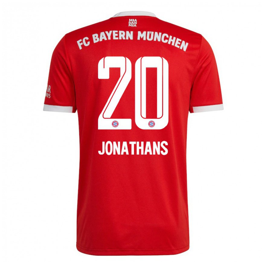 キッズフットボールデイビット・ジョナサンズ#20ネオンレッド ホワイトホームシャツ2022/23ジャージーユニフォーム