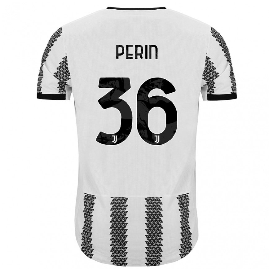 キッズフットボールマッティア・ペリン#36ホワイトブラックホームシャツ2022/23ジャージーユニフォーム
