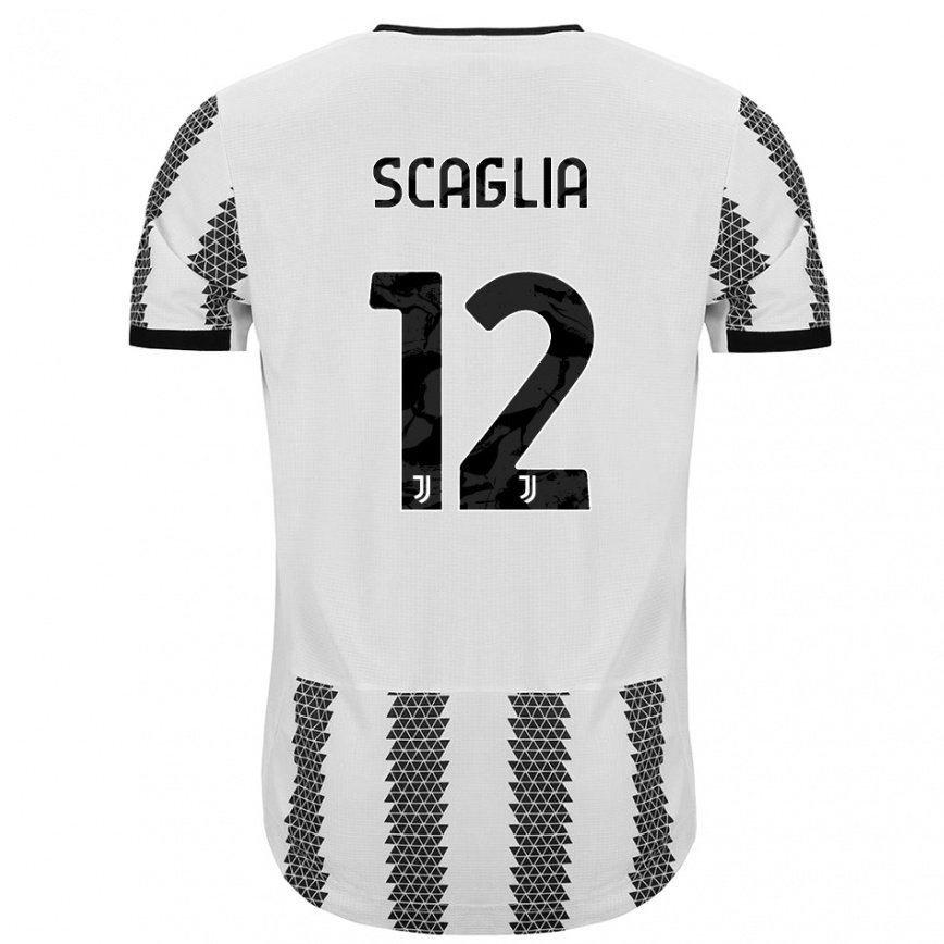 キッズフットボールシモン・スカーリャ#12ホワイトブラックホームシャツ2022/23ジャージーユニフォーム