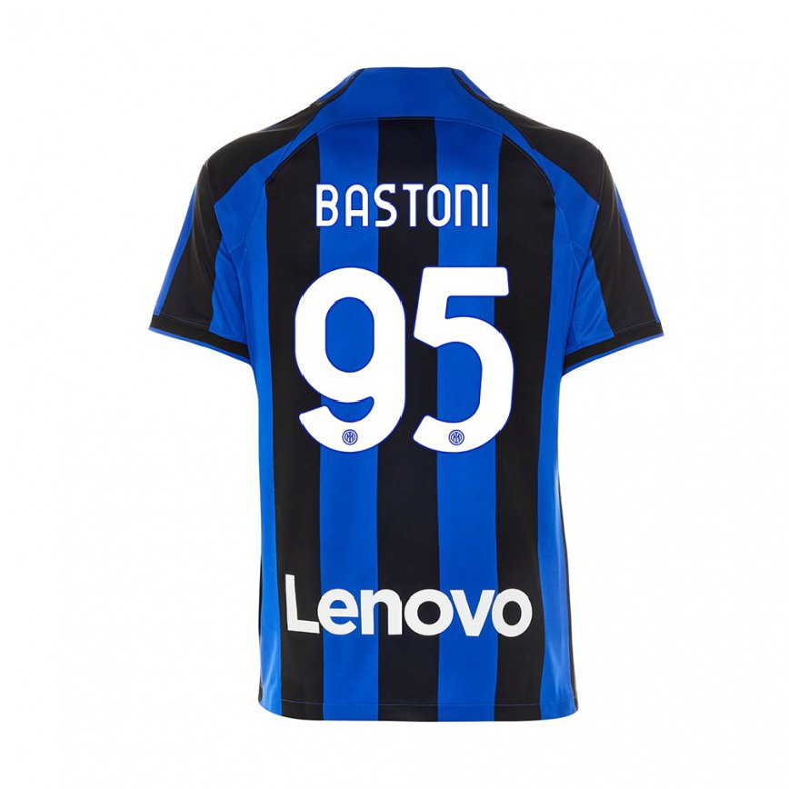 キッズフットボールアレッサンドロ・バストーニ#95ロイヤルブルーブラックホームシャツ2022/23ジャージーユニフォーム