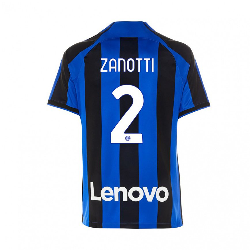 キッズフットボールマッティア・ザノッティ#2ロイヤルブルーブラックホームシャツ2022/23ジャージーユニフォーム