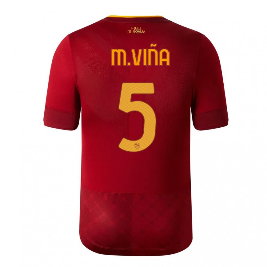 キッズフットボールマティアス・ビニャ#5ブラウンレッドホームシャツ2022/23ジャージーユニフォーム