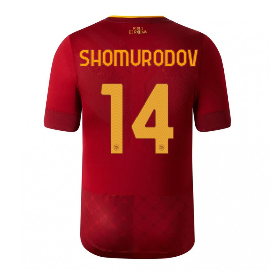 キッズフットボールエルドル・ショムロドフ#14ブラウンレッドホームシャツ2022/23ジャージーユニフォーム