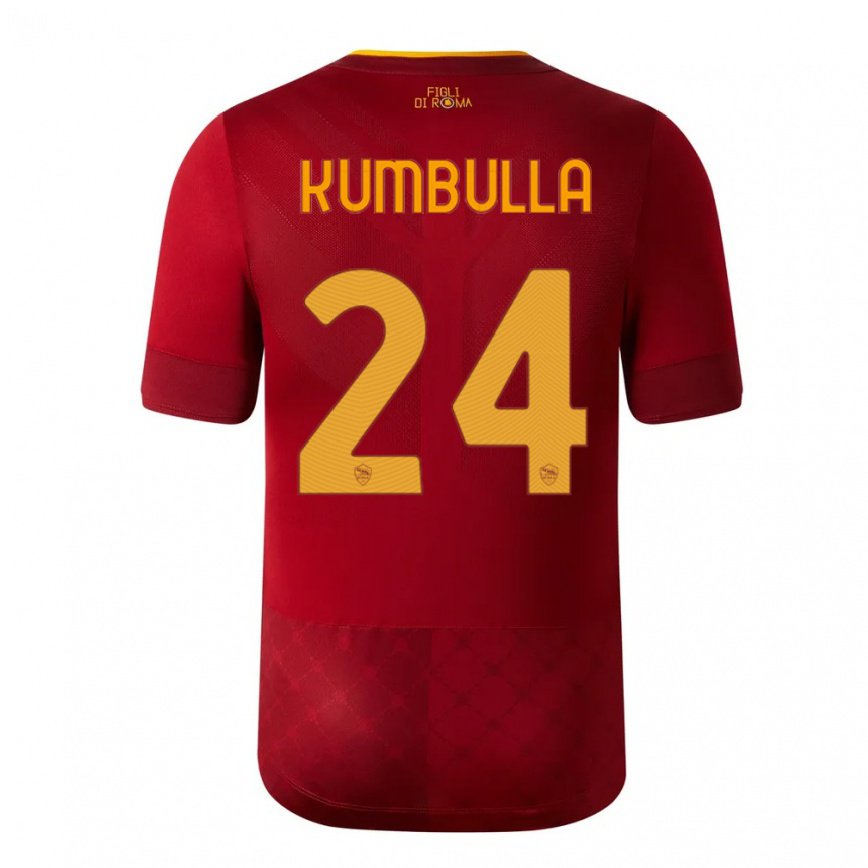 キッズフットボールマラシュ・クンブラ#24ブラウンレッドホームシャツ2022/23ジャージーユニフォーム