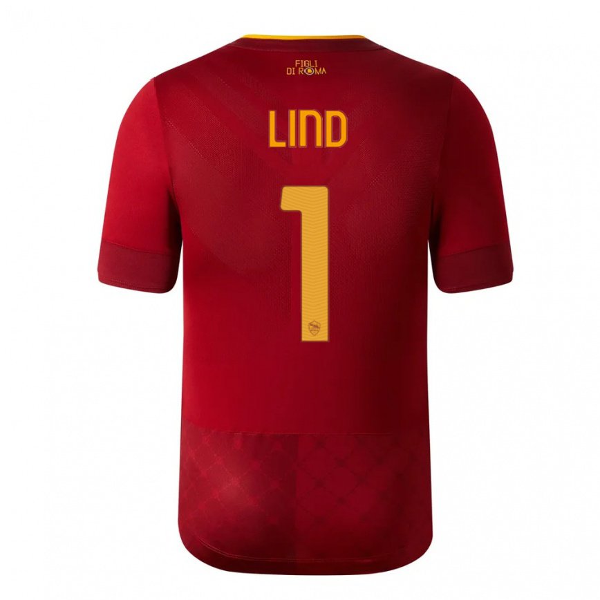 キッズフットボールエマ・リンド#1ブラウンレッドホームシャツ2022/23ジャージーユニフォーム