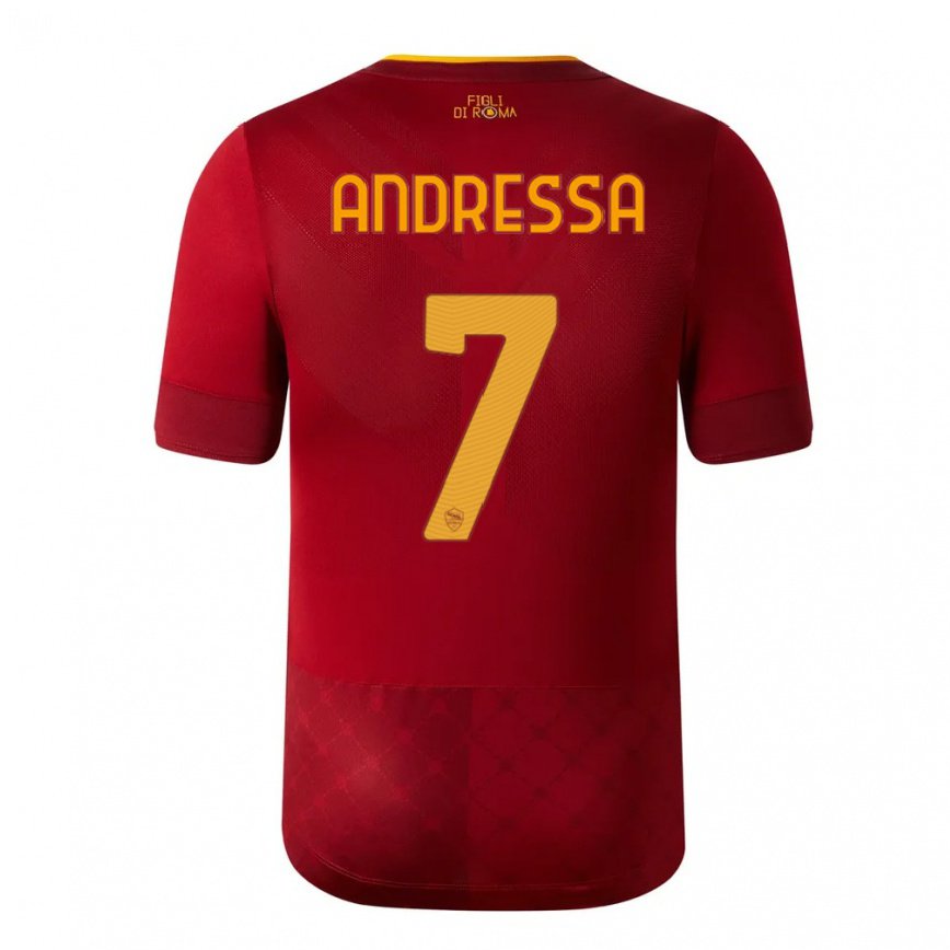キッズフットボールエバ・アンドレッサ#7ブラウンレッドホームシャツ2022/23ジャージーユニフォーム