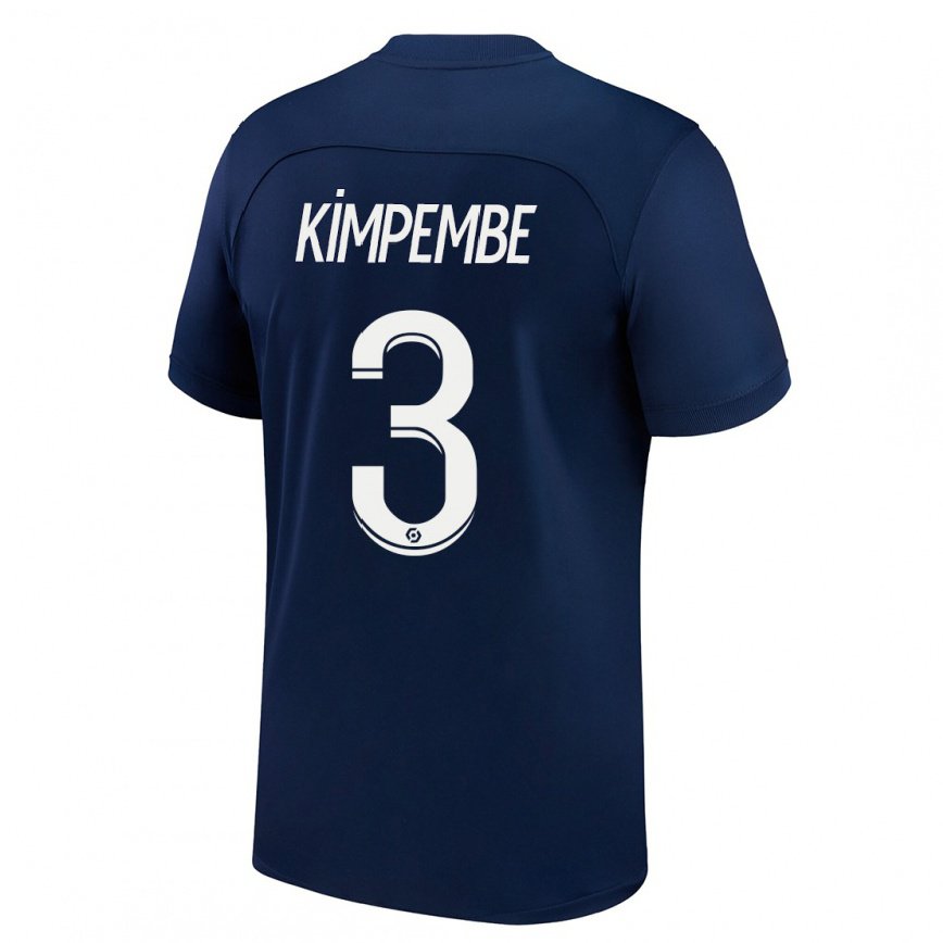 キッズフットボールプレスネル・キンペンベ#3暗いブルーレッドホームシャツ2022/23ジャージーユニフォーム