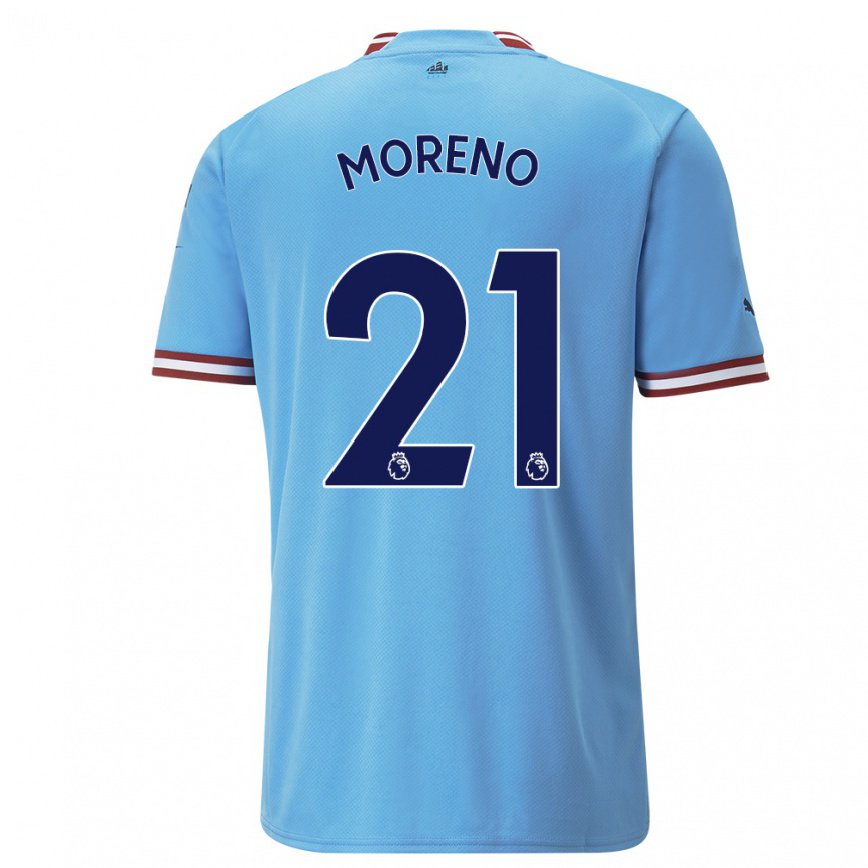 キッズフットボールマルロス・モレノ#21ブルーレッドホームシャツ2022/23ジャージーユニフォーム