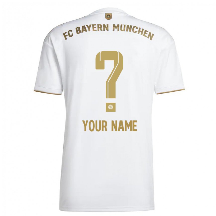 キッズフットボールあなたの名前#0ホワイト ゴールドアウェイシャツ2022/23ジャージーユニフォーム