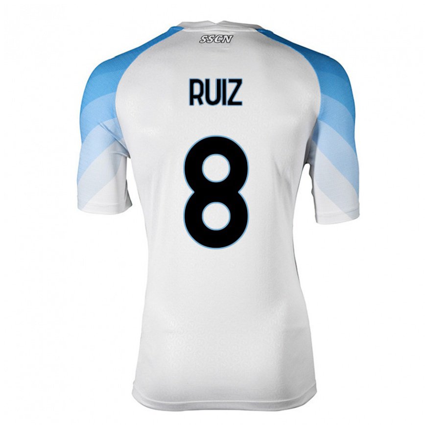キッズフットボールファビアン・ルイス#8ホワイトスカイブルーアウェイシャツ2022/23ジャージーユニフォーム