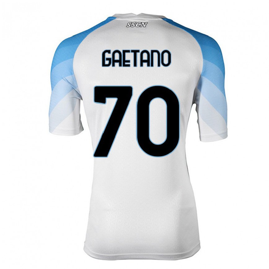 キッズフットボールジャンルカ・ガエターノ#70ホワイトスカイブルーアウェイシャツ2022/23ジャージーユニフォーム