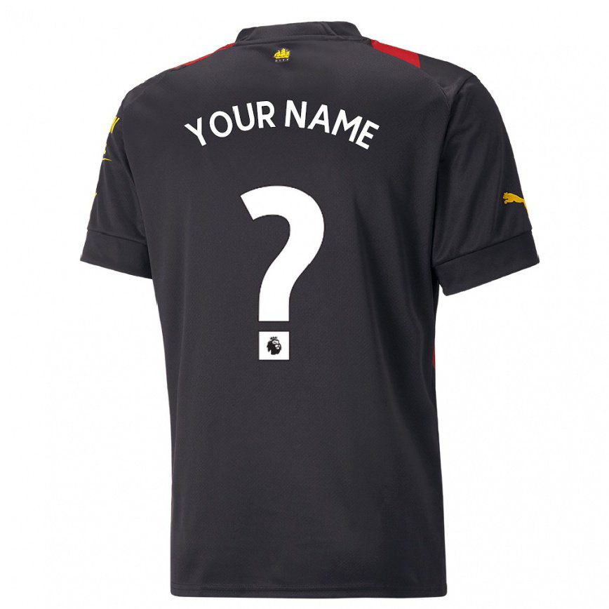 キッズフットボールあなたの名前#0ブラックレッドアウェイシャツ2022/23ジャージーユニフォーム