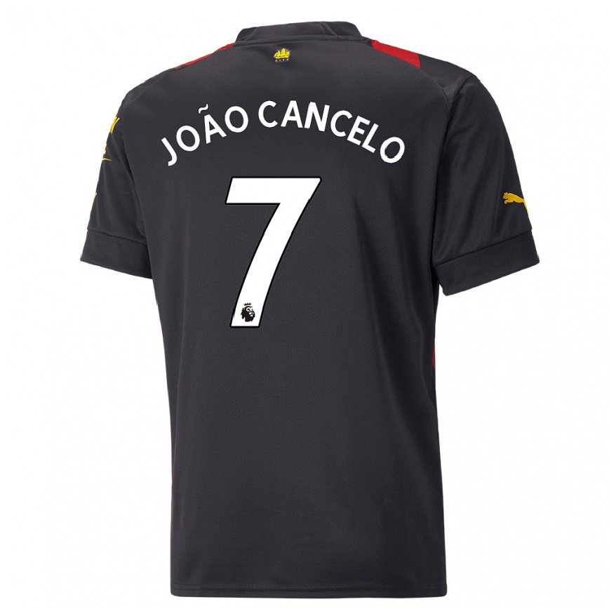 キッズフットボールジョアン・カンセロ#7ブラックレッドアウェイシャツ2022/23ジャージーユニフォーム