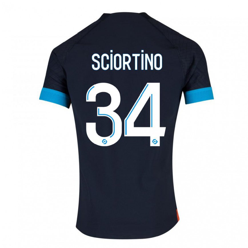 キッズフットボールパオロ・シコーティノ#34ブラックオリンピックアウェイシャツ2022/23ジャージーユニフォーム