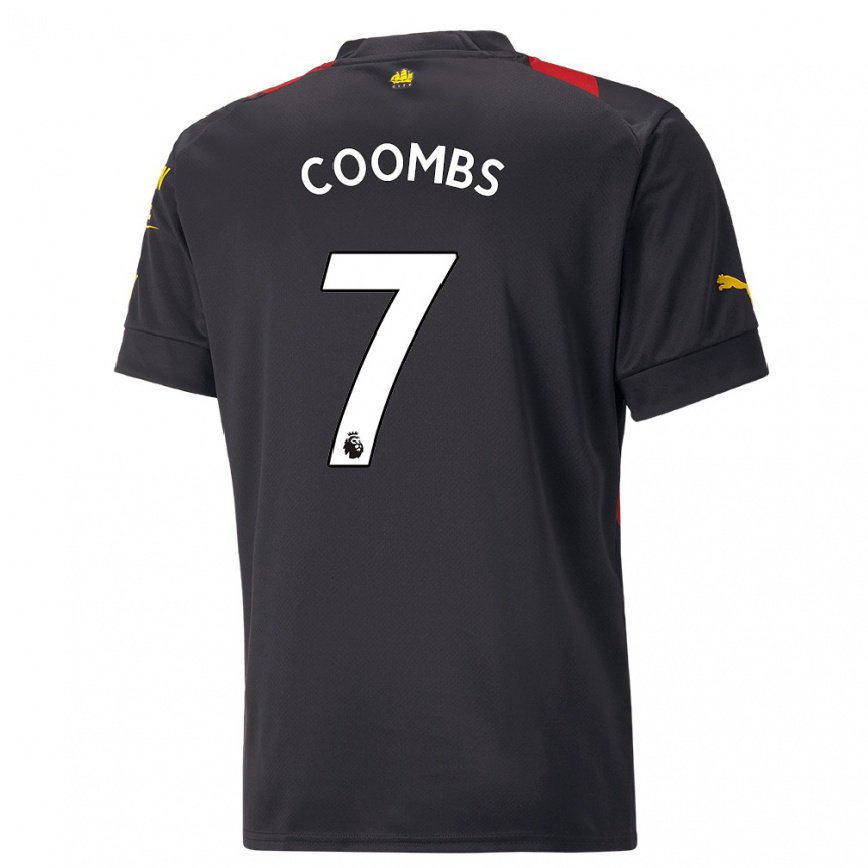 キッズフットボールローラ・クームス#7ブラックレッドアウェイシャツ2022/23ジャージーユニフォーム