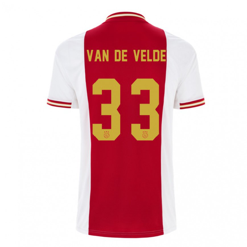 メンズフットボールヨンナ・ファン・デ・ヴェルデ#33濃い赤 ホワイトホームシャツ2022/23ジャージーユニフォーム