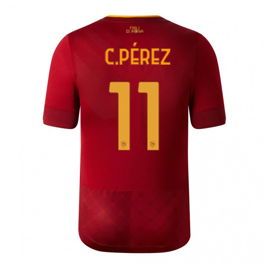 メンズフットボールカルレス・ペレス#11ブラウンレッドホームシャツ2022/23ジャージーユニフォーム
