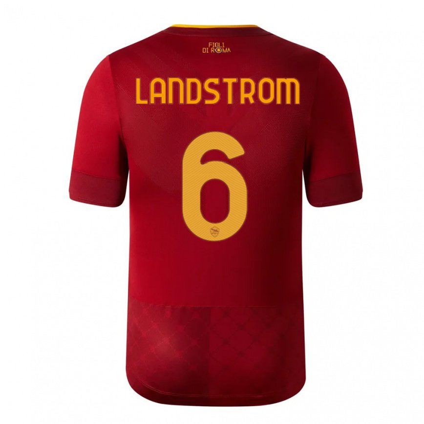 メンズフットボールエリン・ランドストレム#6ブラウンレッドホームシャツ2022/23ジャージーユニフォーム