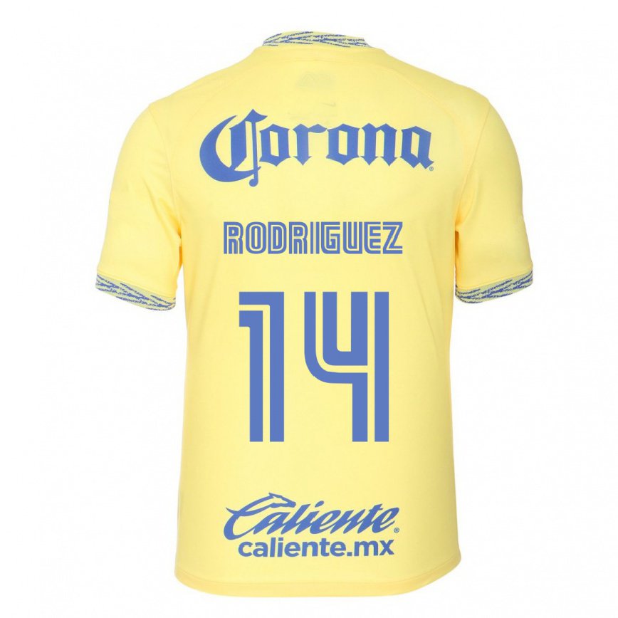 メンズフットボールモニカ・ロドリゲス#14レモンイエローホームシャツ2022/23ジャージーユニフォーム