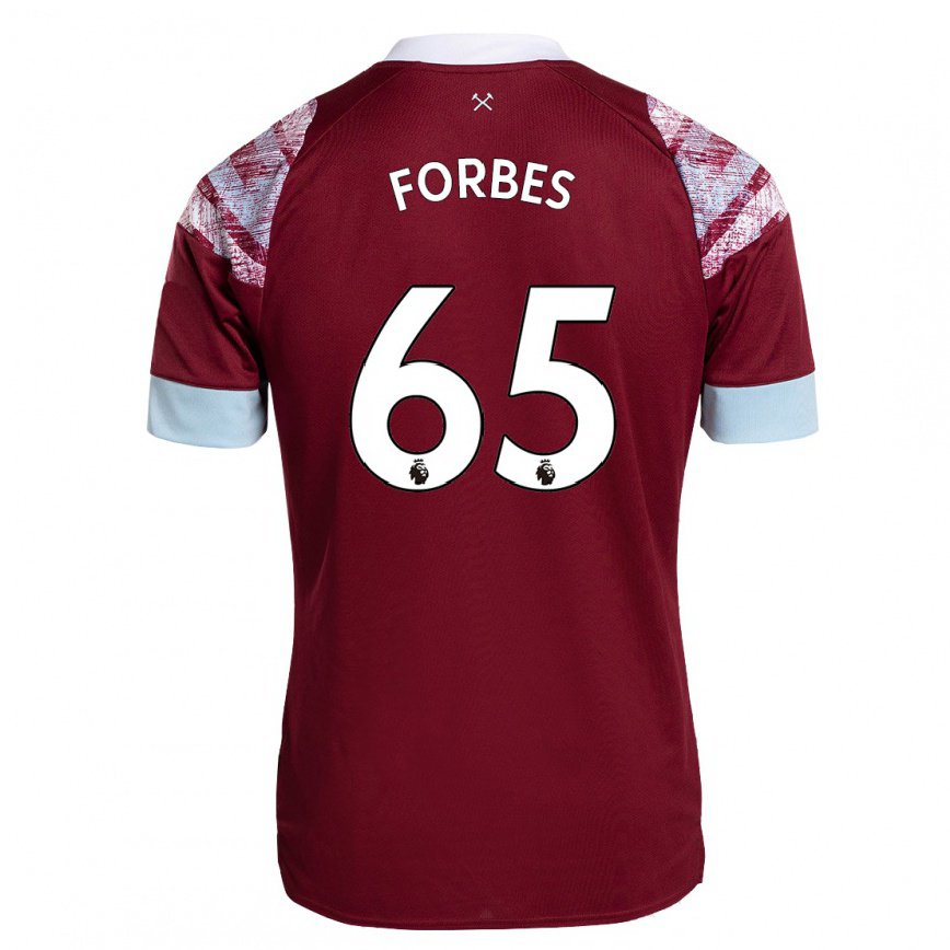 メンズフットボールマイケルフォーブス#65クラレットホームシャツ2022/23ジャージーユニフォーム