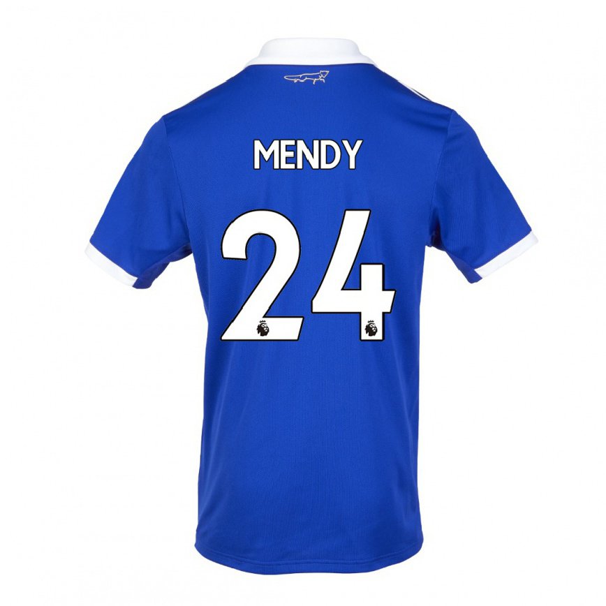 メンズフットボールナンパリス・メンディ#24ブルー ホワイトホームシャツ2022/23ジャージーユニフォーム