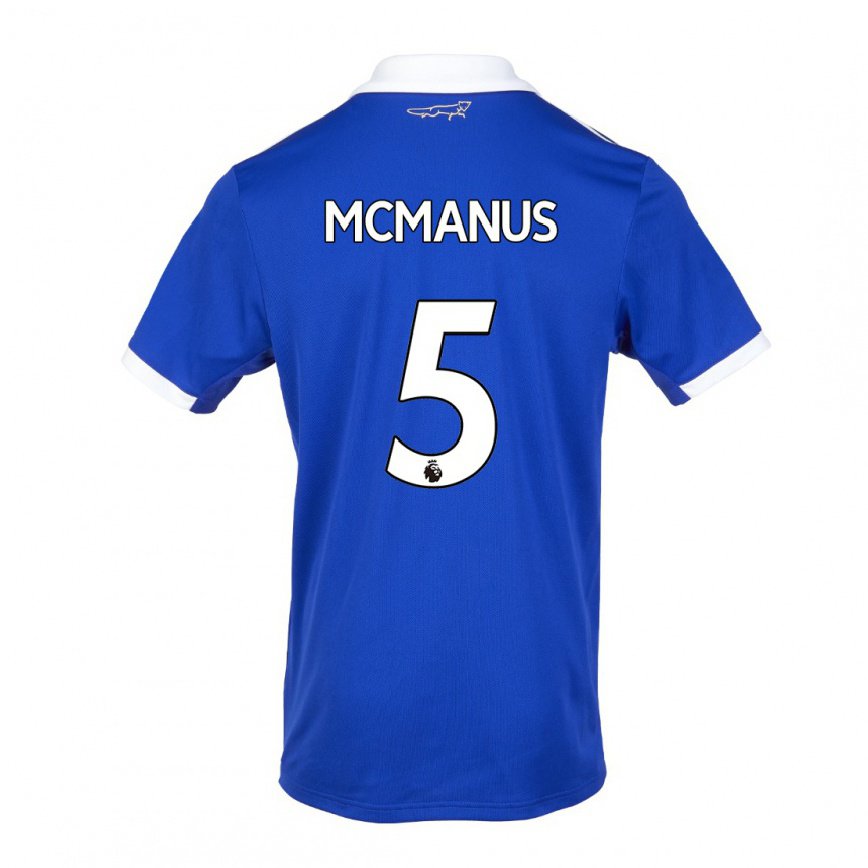 メンズフットボールアビー・マクマナス#5ブルー ホワイトホームシャツ2022/23ジャージーユニフォーム