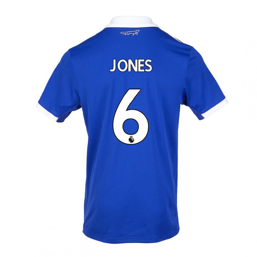 メンズフットボールキャリージョーンズ#6ブルー ホワイトホームシャツ2022/23ジャージーユニフォーム