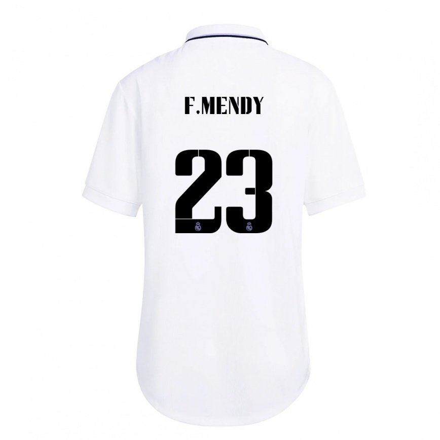 レディースフットボールフェルランド・メンディ#23紫のホワイトホームシャツ2022/23ジャージーユニフォーム