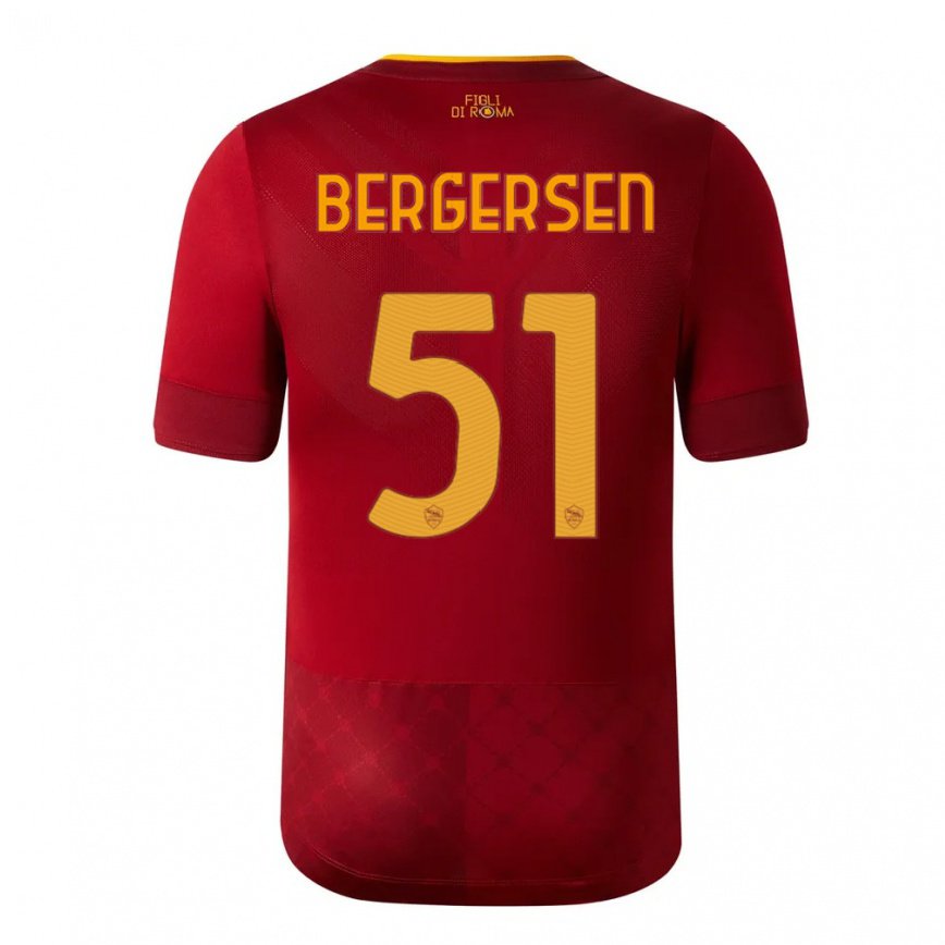 レディースフットボールミナ・バーガーセン#51ブラウンレッドホームシャツ2022/23ジャージーユニフォーム