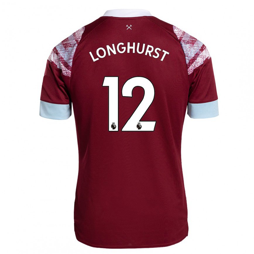 レディースフットボールケイト・ロングハースト#12クラレットホームシャツ2022/23ジャージーユニフォーム