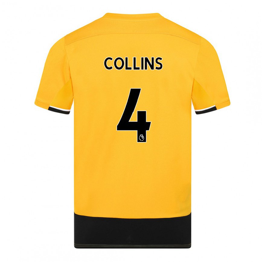 レディースフットボールネイサン・コリンズ#4イエロー ブラックホームシャツ2022/23ジャージーユニフォーム