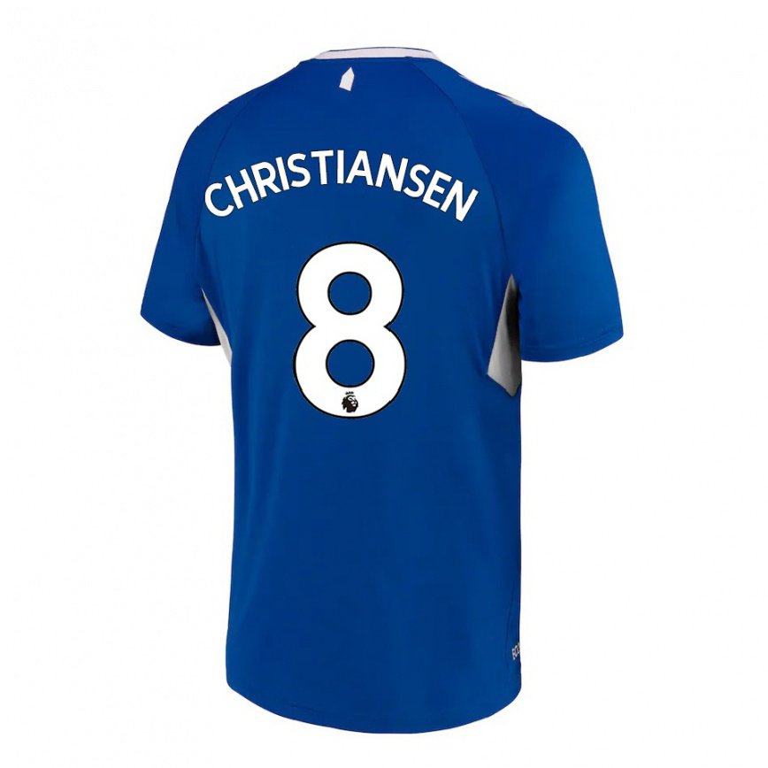 レディースフットボールイジー・クリスチャンセン#8ダークブルーホワイトホームシャツ2022/23ジャージーユニフォーム