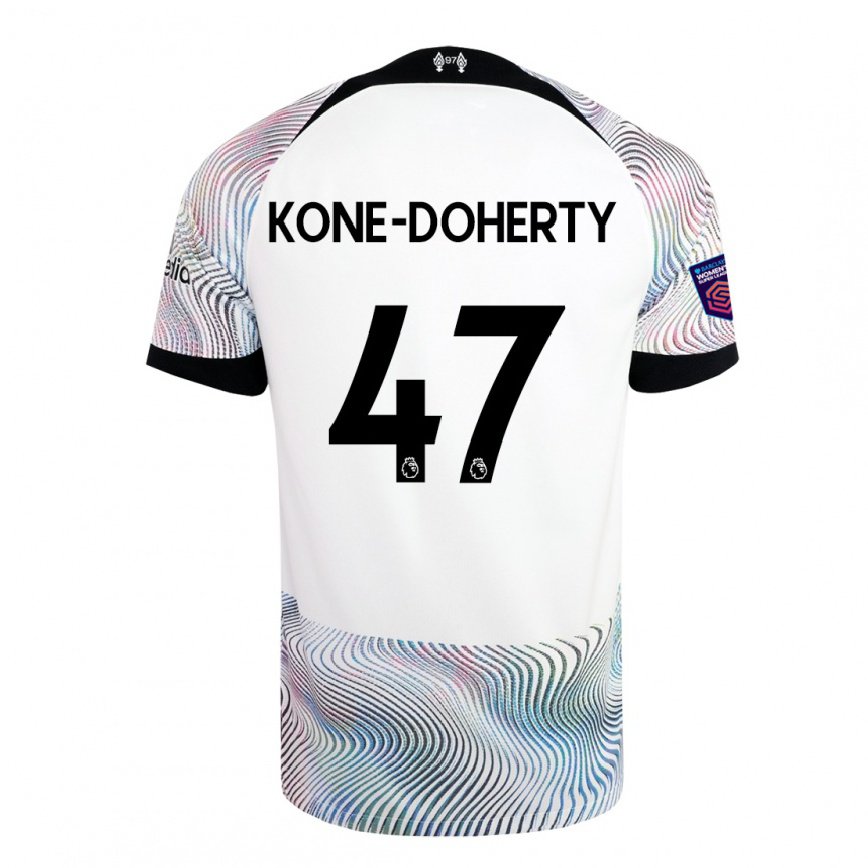 レディースフットボールトレント・コーン・ドハティ#47ホワイト カラフルアウェイシャツ2022/23ジャージーユニフォーム