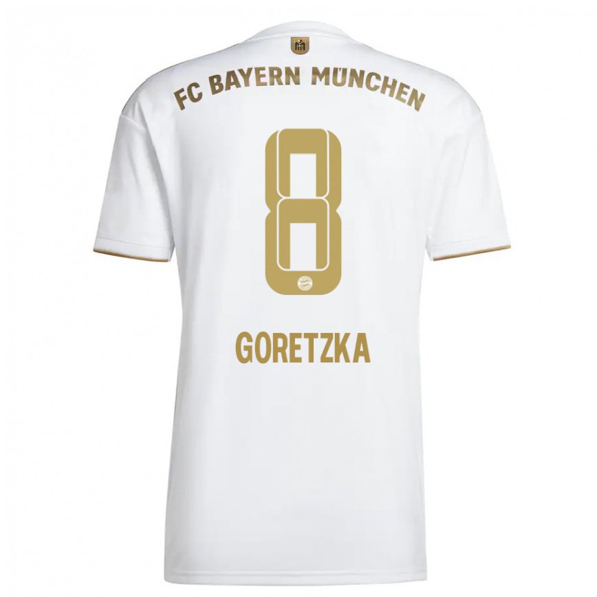 レディースフットボールレオン・ゴレツカ#8ホワイト ゴールドアウェイシャツ2022/23ジャージーユニフォーム