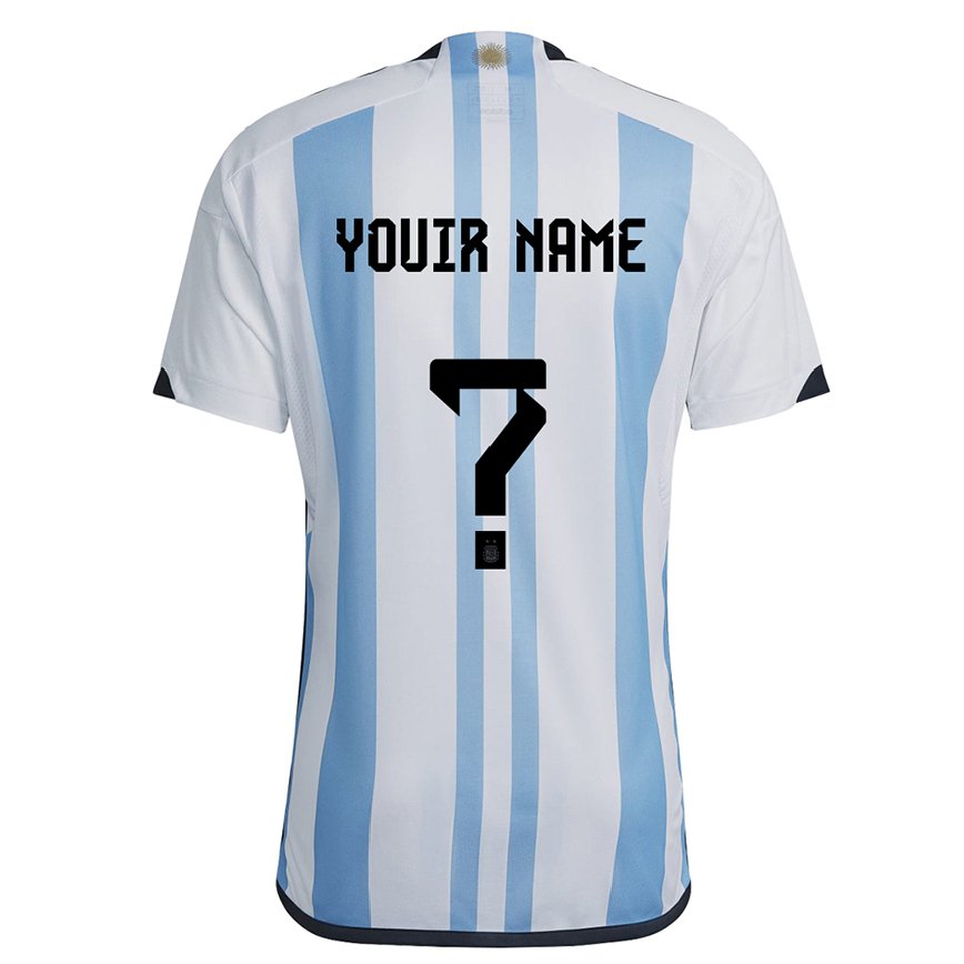 キッズアルゼンチンあなたの名前#0ホワイトスカイブルーホームシャツ22-24ジャージー