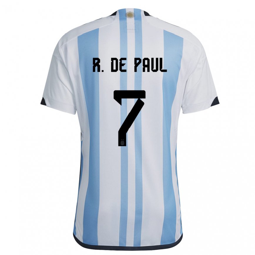 キッズアルゼンチンロドリゴ・デ・パウル#7ホワイトスカイブルーホームシャツ22-24ジャージー