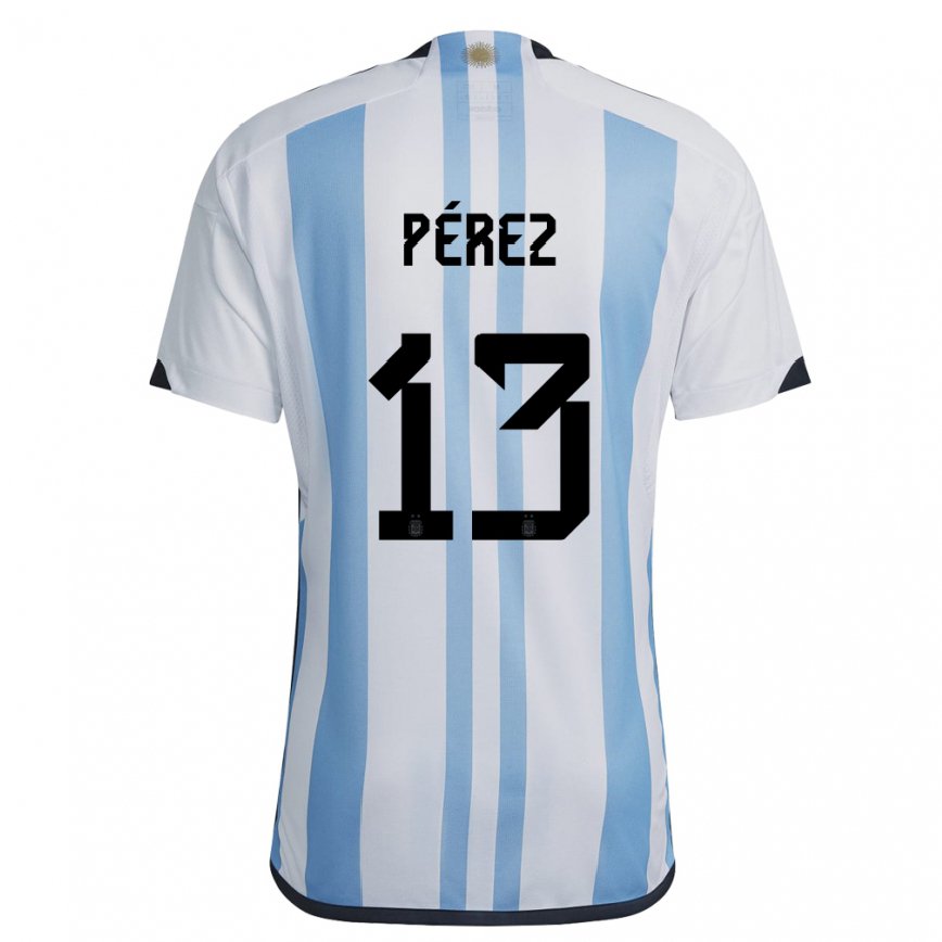 キッズアルゼンチンネウエン・ペレス#13ホワイトスカイブルーホームシャツ22-24ジャージー