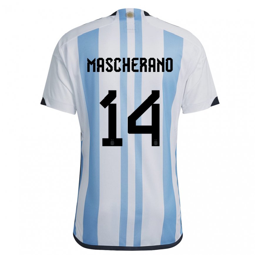 キッズアルゼンチンハビエル・マスチェラーノ#14ホワイトスカイブルーホームシャツ22-24ジャージー