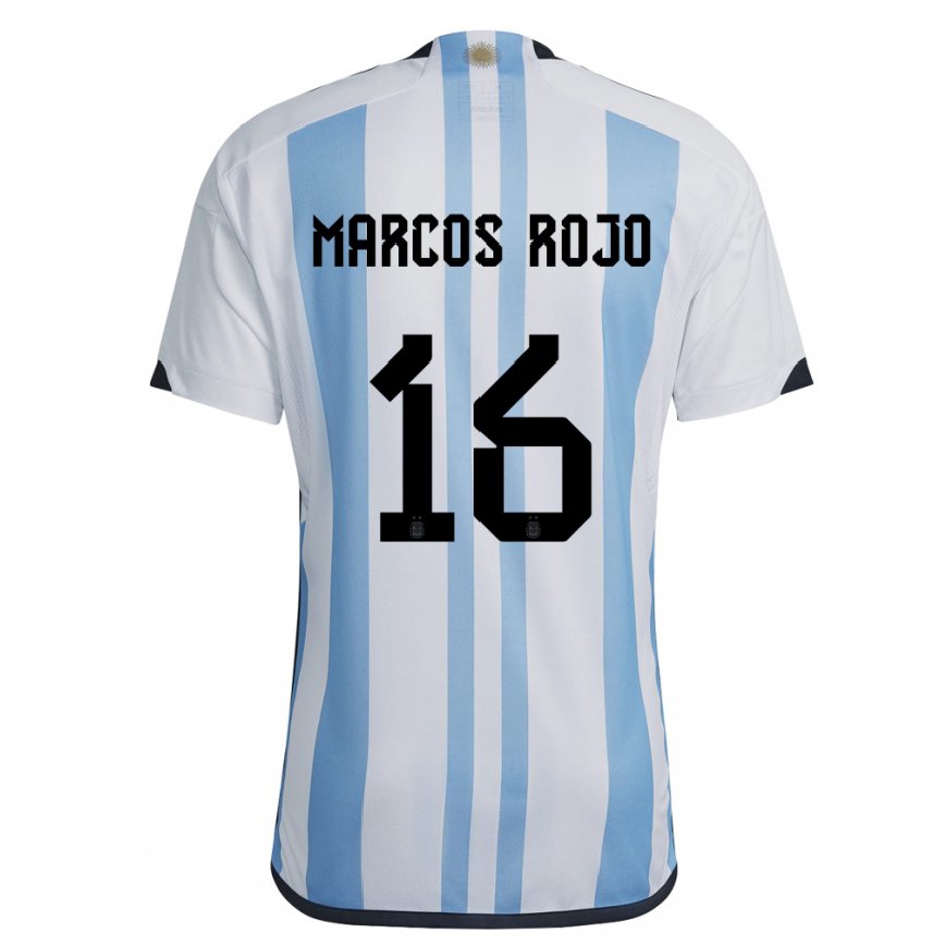 キッズアルゼンチンマルコス・ロホ#16ホワイトスカイブルーホームシャツ22-24ジャージー