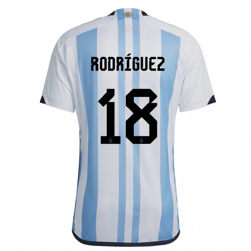 キッズアルゼンチンギド・ロドリゲス#18ホワイトスカイブルーホームシャツ22-24ジャージー